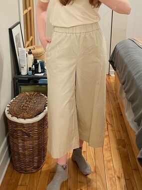 COS Women's Wide Leg Cropped Cotton Pants in Beige